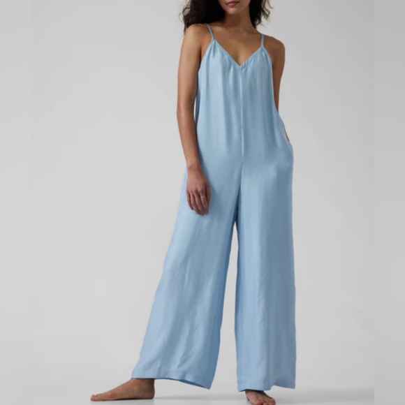 Athleta Other - Athleta Calm Cool Romper Jumpsuit Light Blue Pajama Sleep Loungewear